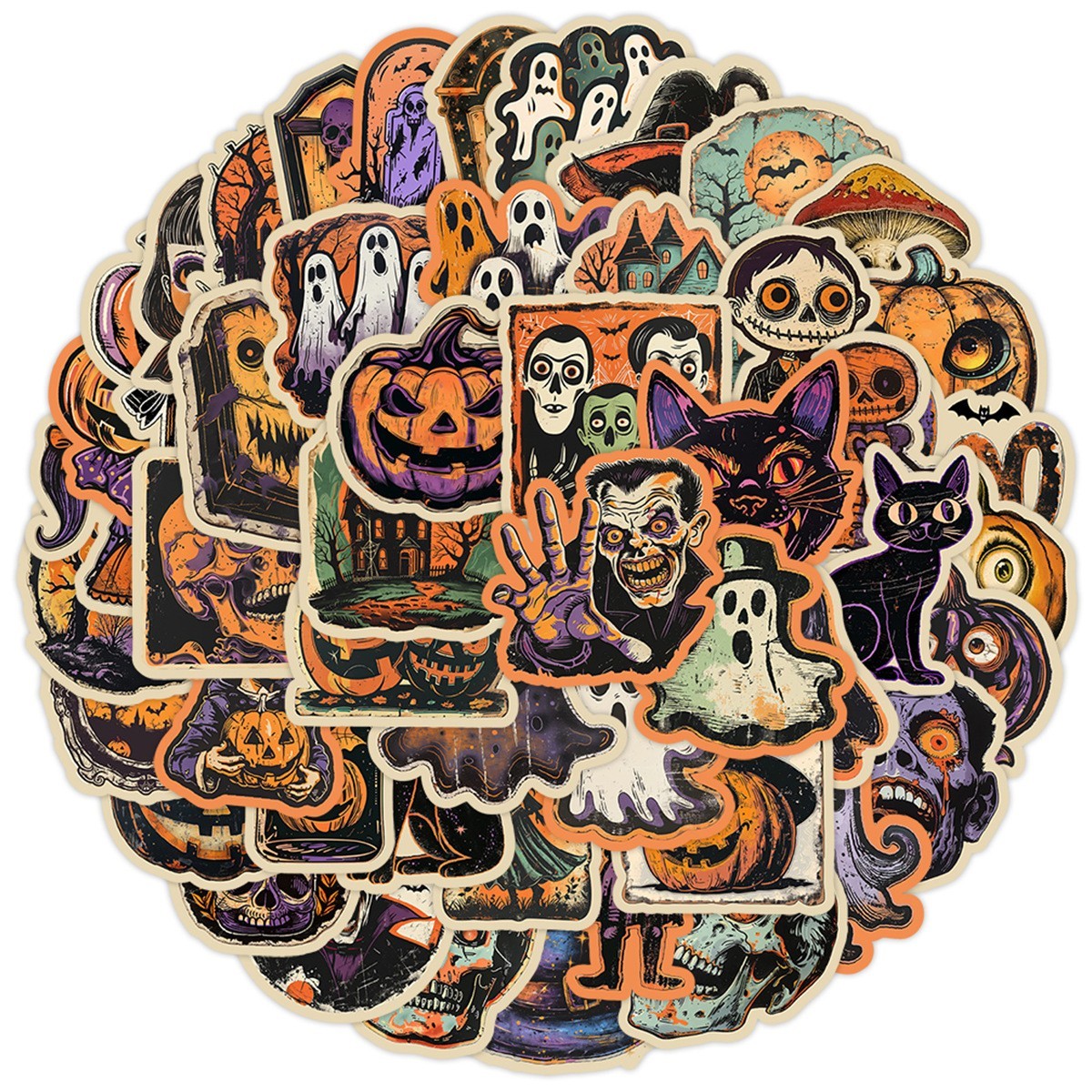 50pc Waterproof Vinyl Stickers Vintage Halloween Luggage Phone Laptop Car Fridge