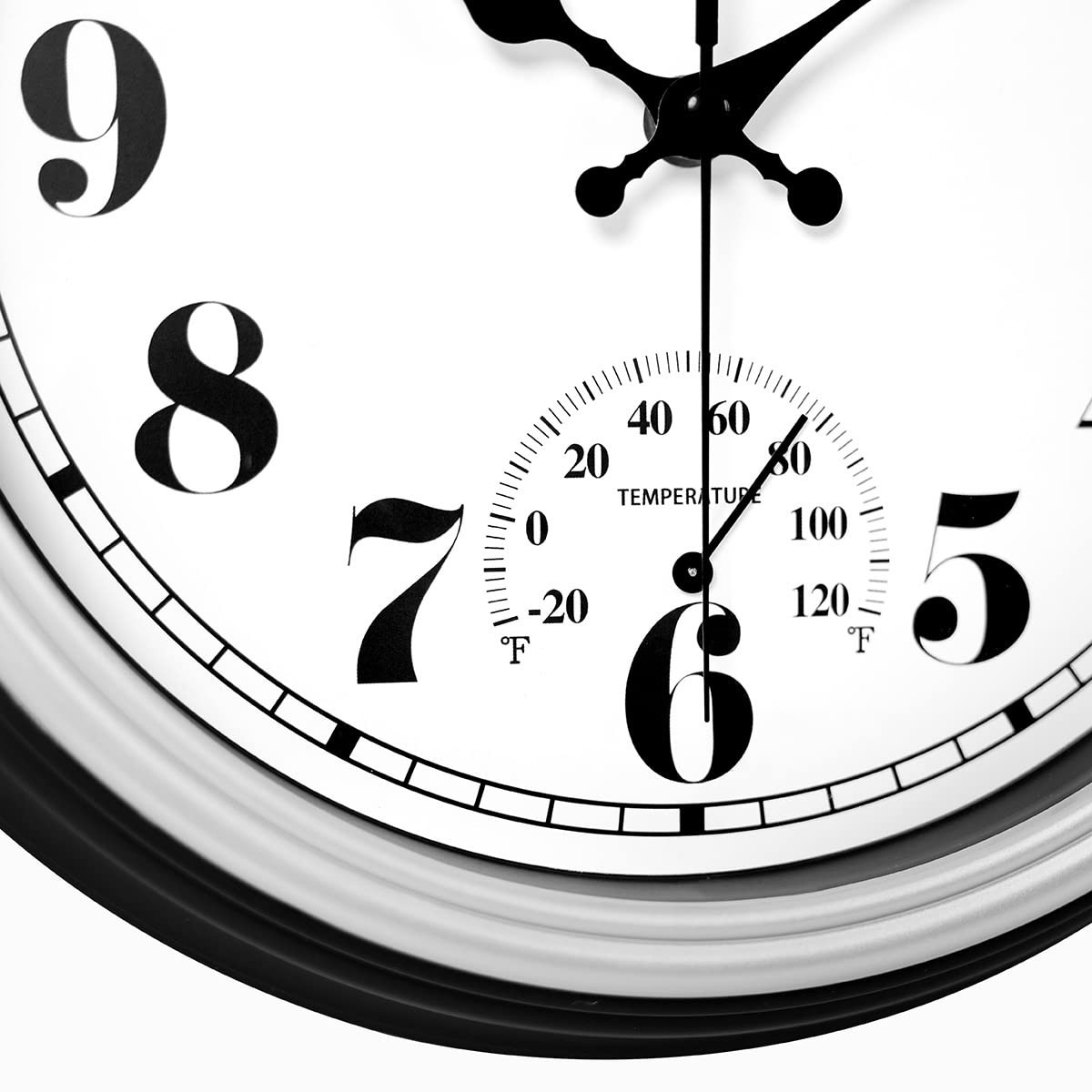 12 Inch Indoor/Outdoor Waterproof Wall Clock with Thermometer Silent Round Qu