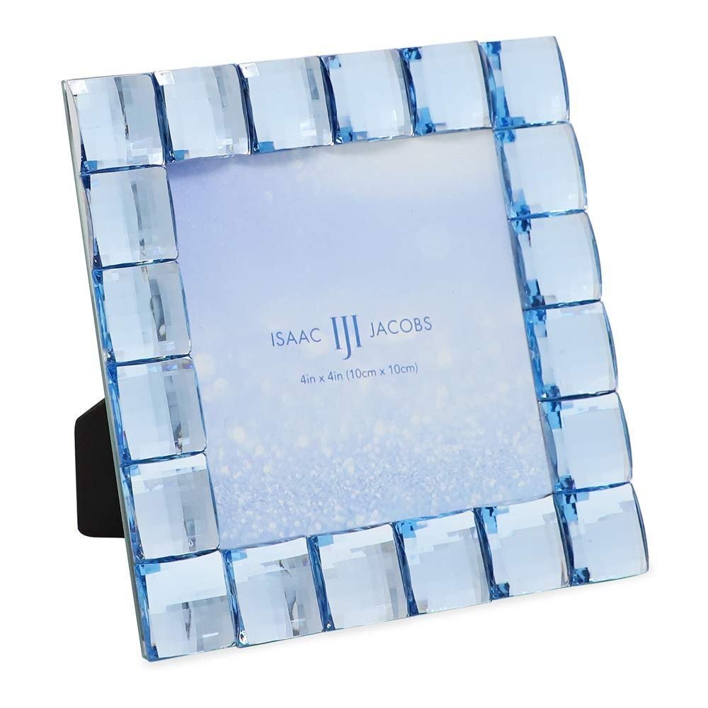 Isaac Jacobs Decorative Sparkling Light Blue Jewel Picture Frame, Photo…