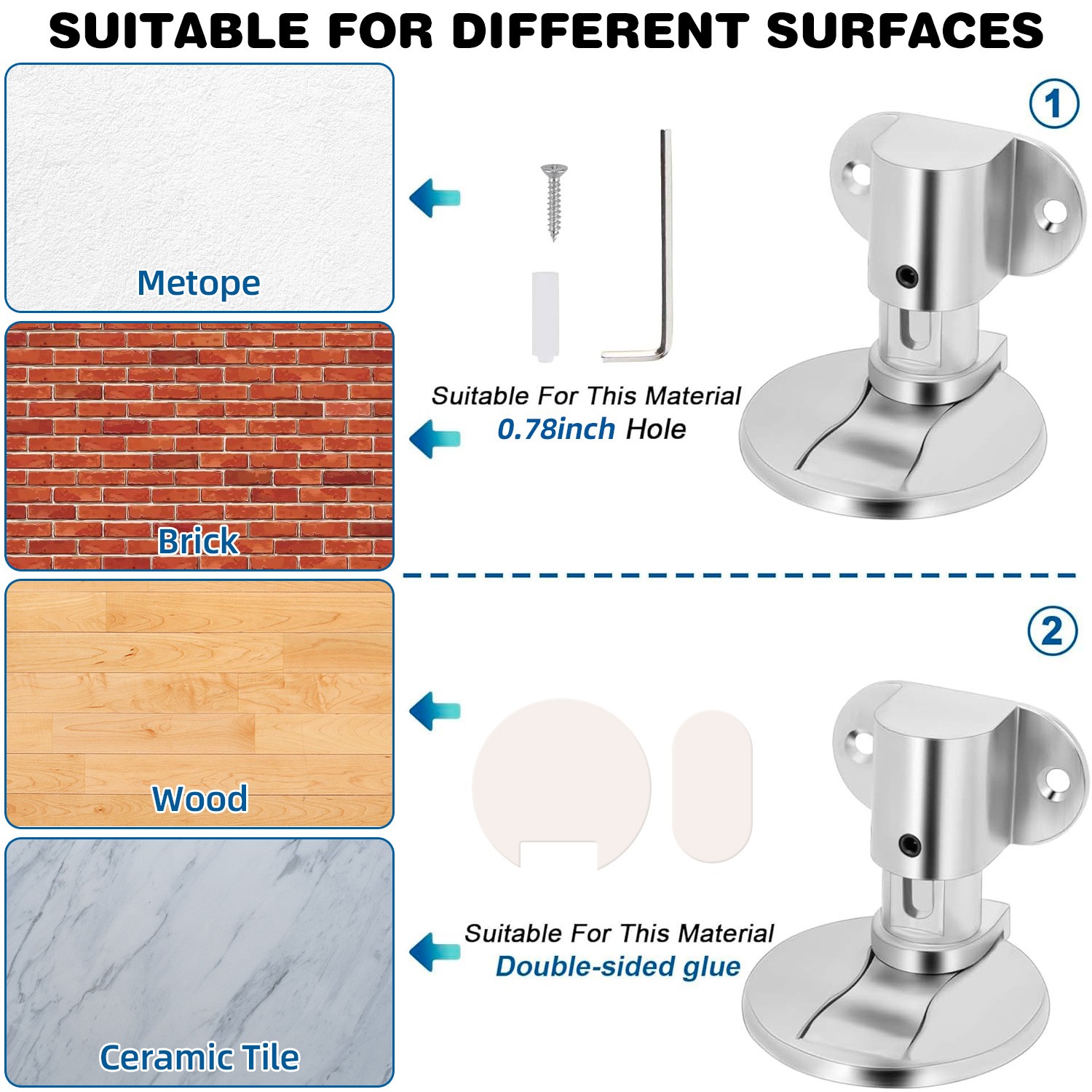Stainless Steel Magnetic Door Stop,1 Pack Heavy Duty Door Stopper, Mount Magnets