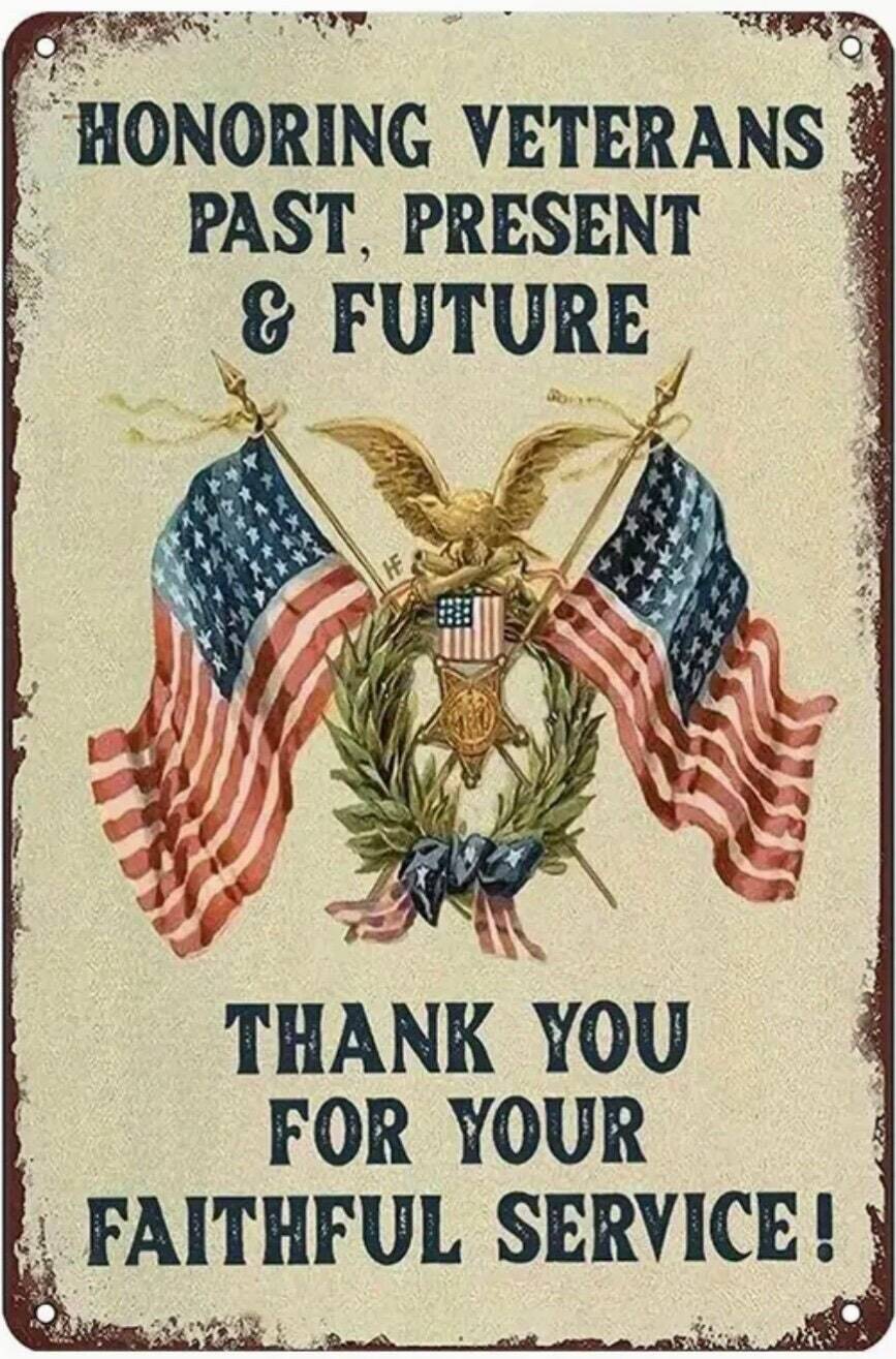 Vintage Retro Style Veterans Metal Sign Honoring Veterans Sign