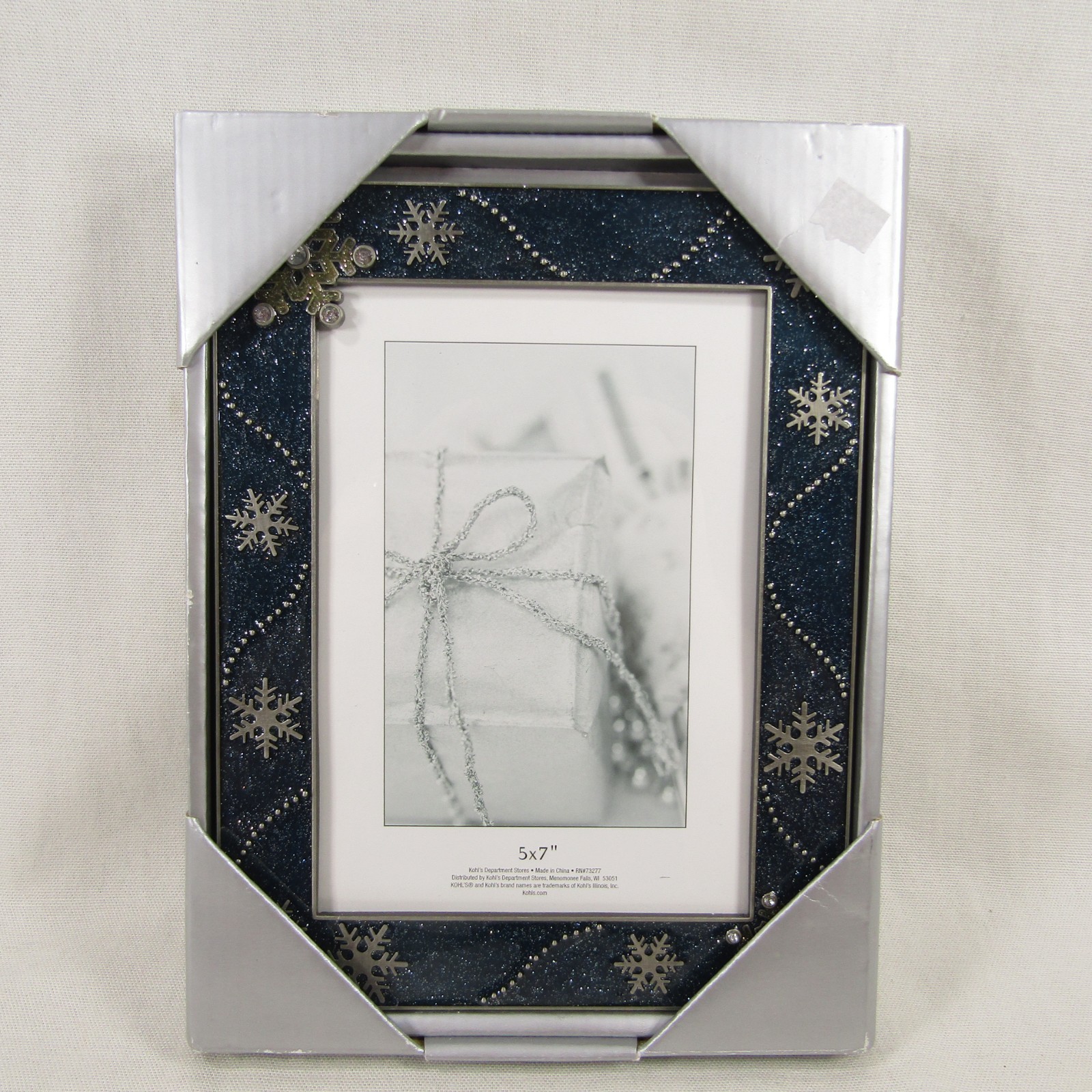 Winter Picture Frame Blue Enamel with Silver Snowflake Metal 5×7 in Photo NEW
