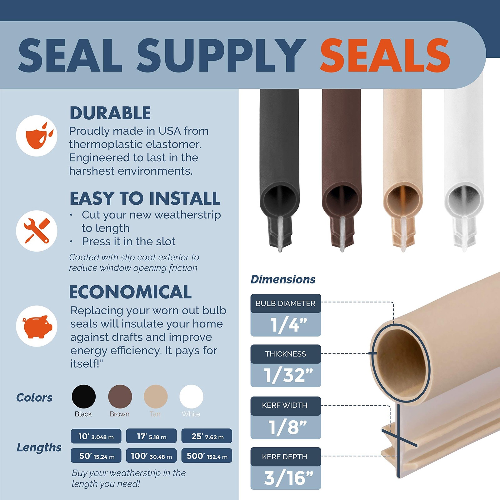 Window Weatherstrip Seal 1/4″ Bulb Bubble Kerf Mount 4 Colors & 6 Length Opti…