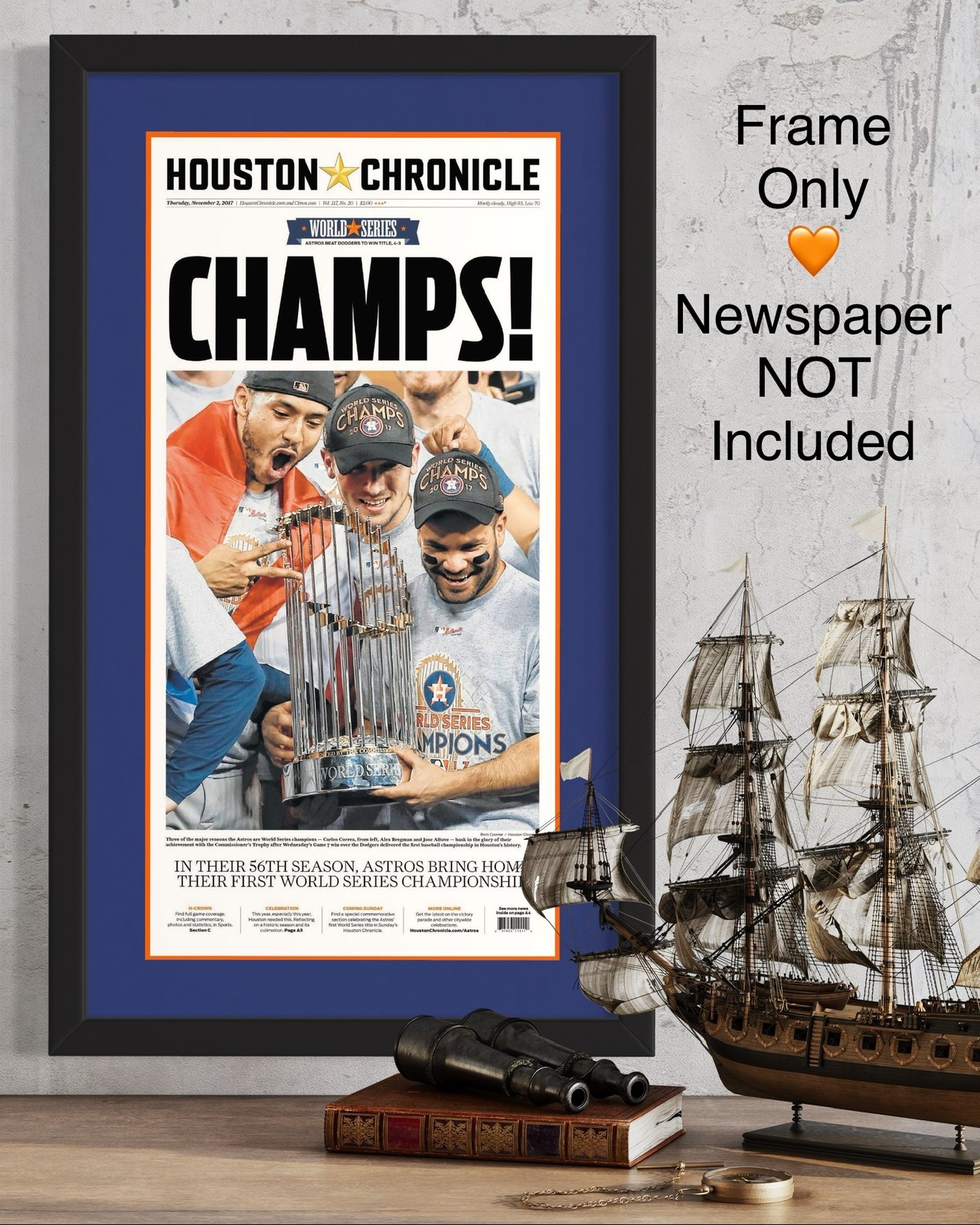11×22 Newspaper Frame With Navy Blue and Orange Double Mat