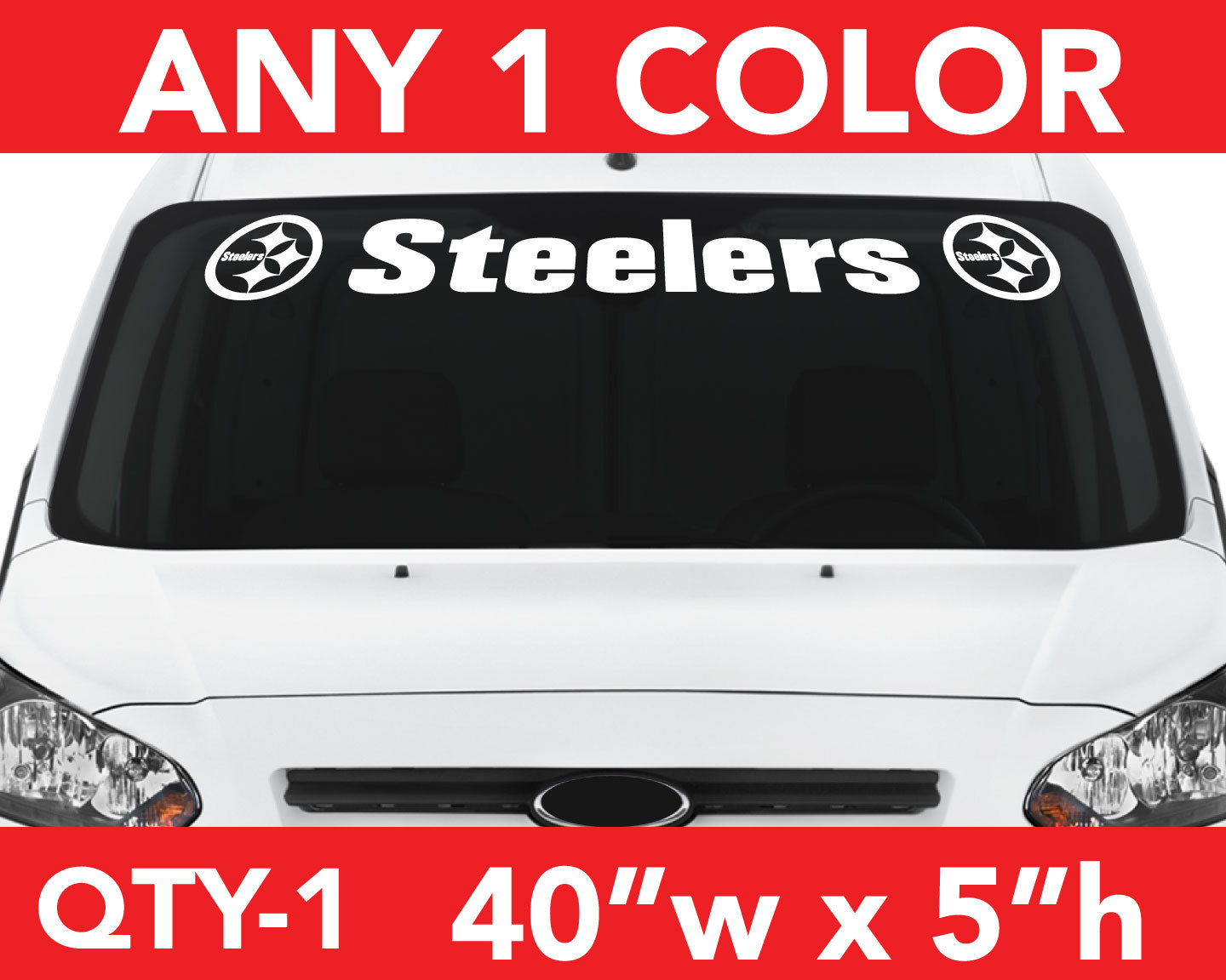 PITTSBURGH STEELERS WINDSHIELD DECAL STICKER 40″x5″ ANY 1 COLOR