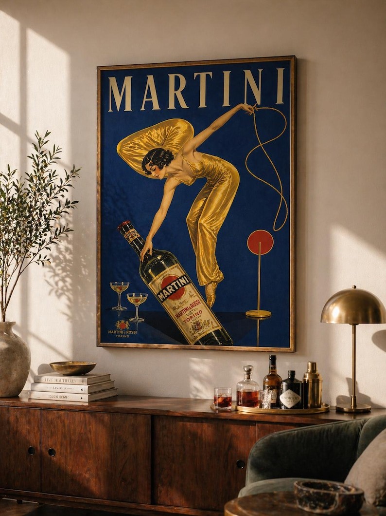 Vintage Martini Poster Retro Italian Liquor Ad Print Mid Century Bar Decor