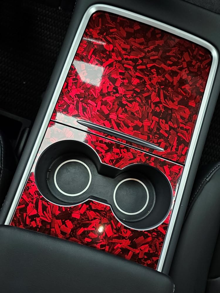 LZLRUN Forged Gloss Carbon Fiber Vinyl Wrap Roll Air Release 1ft x 5ft, Red