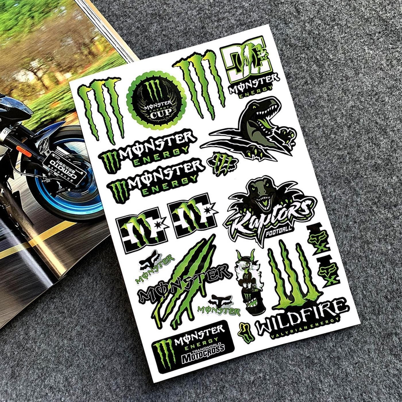 Monster Energy Motorcycle Stickers, Set of 4, for Cars, Motorcycles, and Helmets