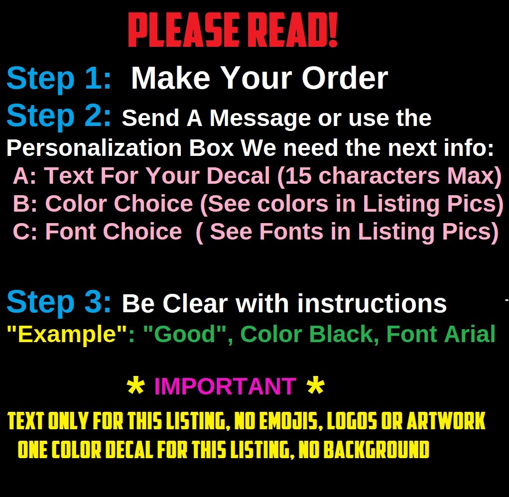 Custom Made Text Vinyl Lettering Name Decal Sticker Car Window Wall Truck Bus