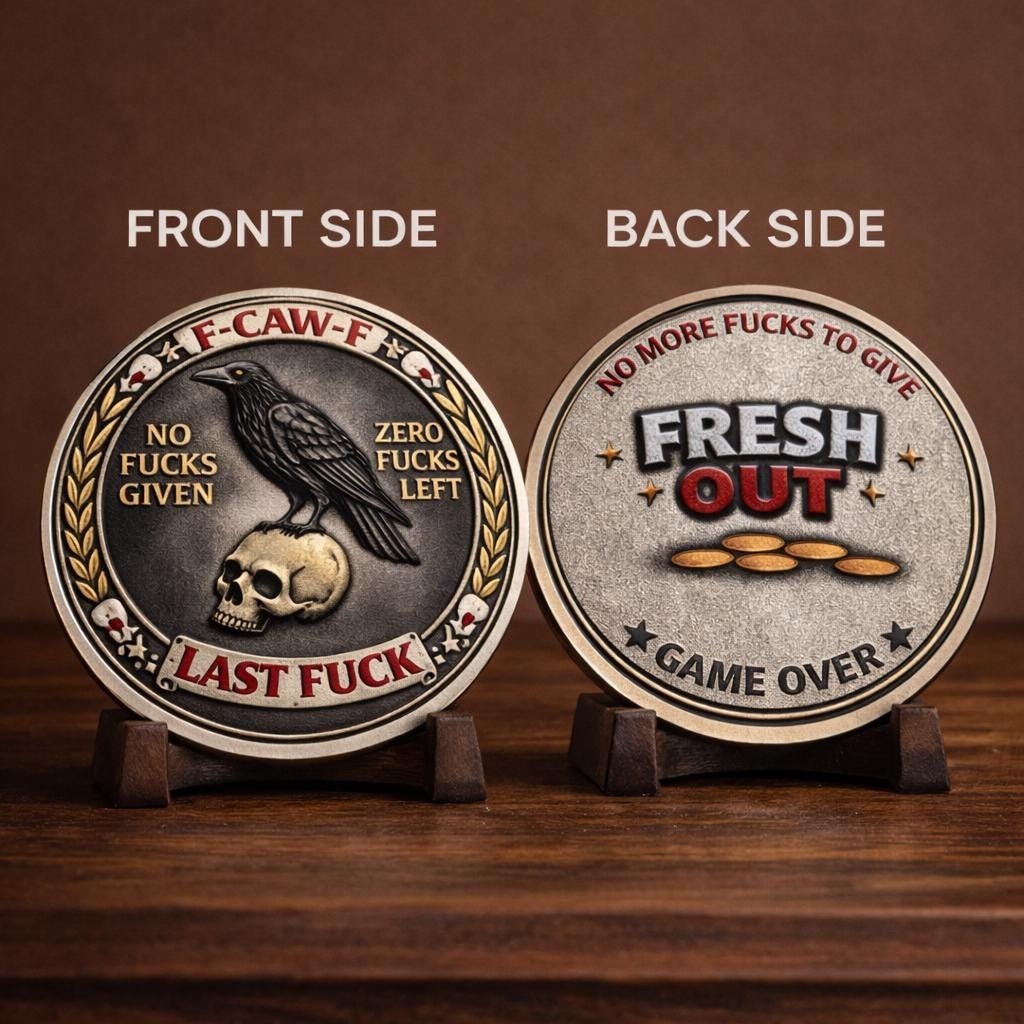 Raven Skull Challenge Coin, Dark Humor Sarcastic Novelty Desk Piece