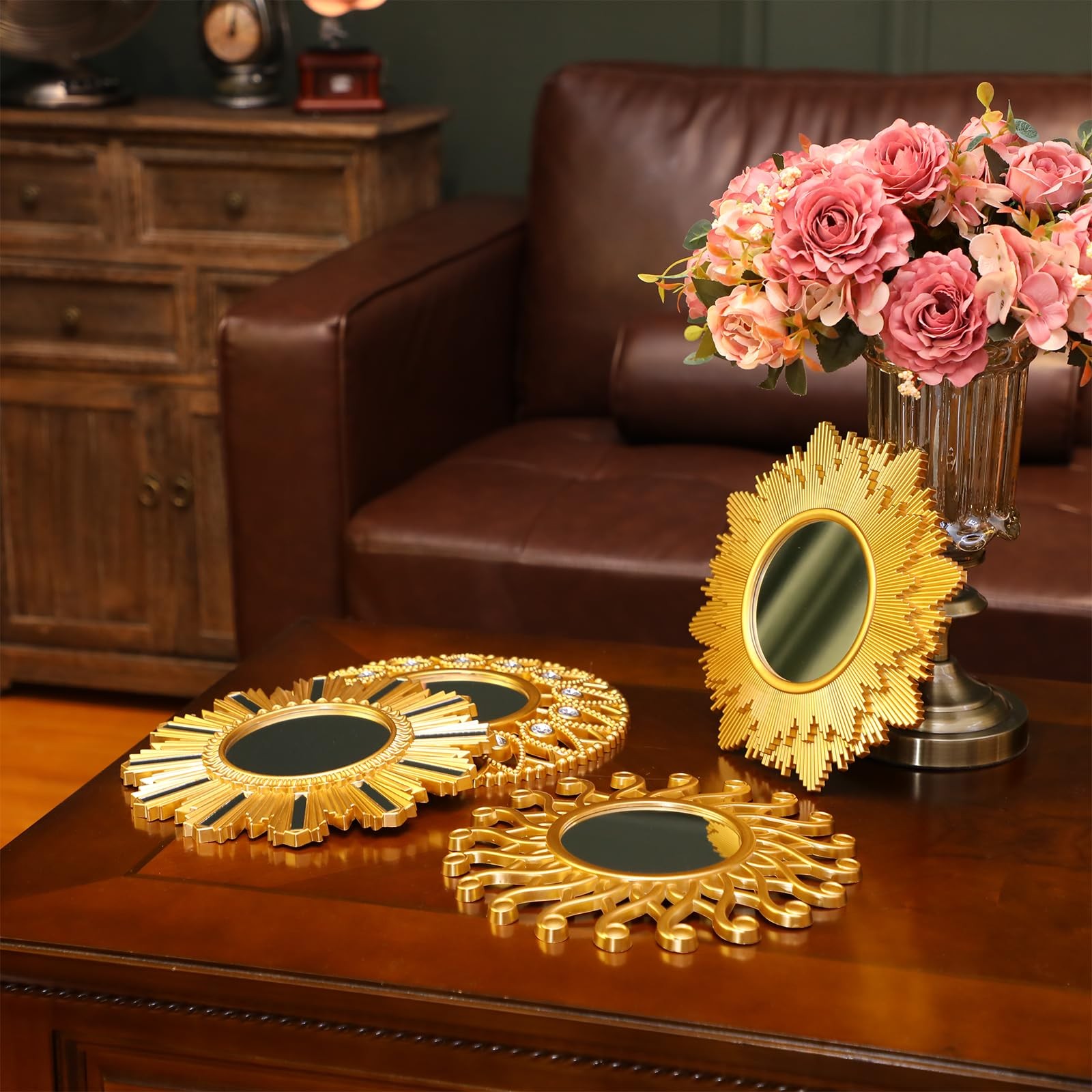 10 Pcs Boho Gold Sun Mirrors for Wall Decor 10 Inches Plastic Decorative Wall…