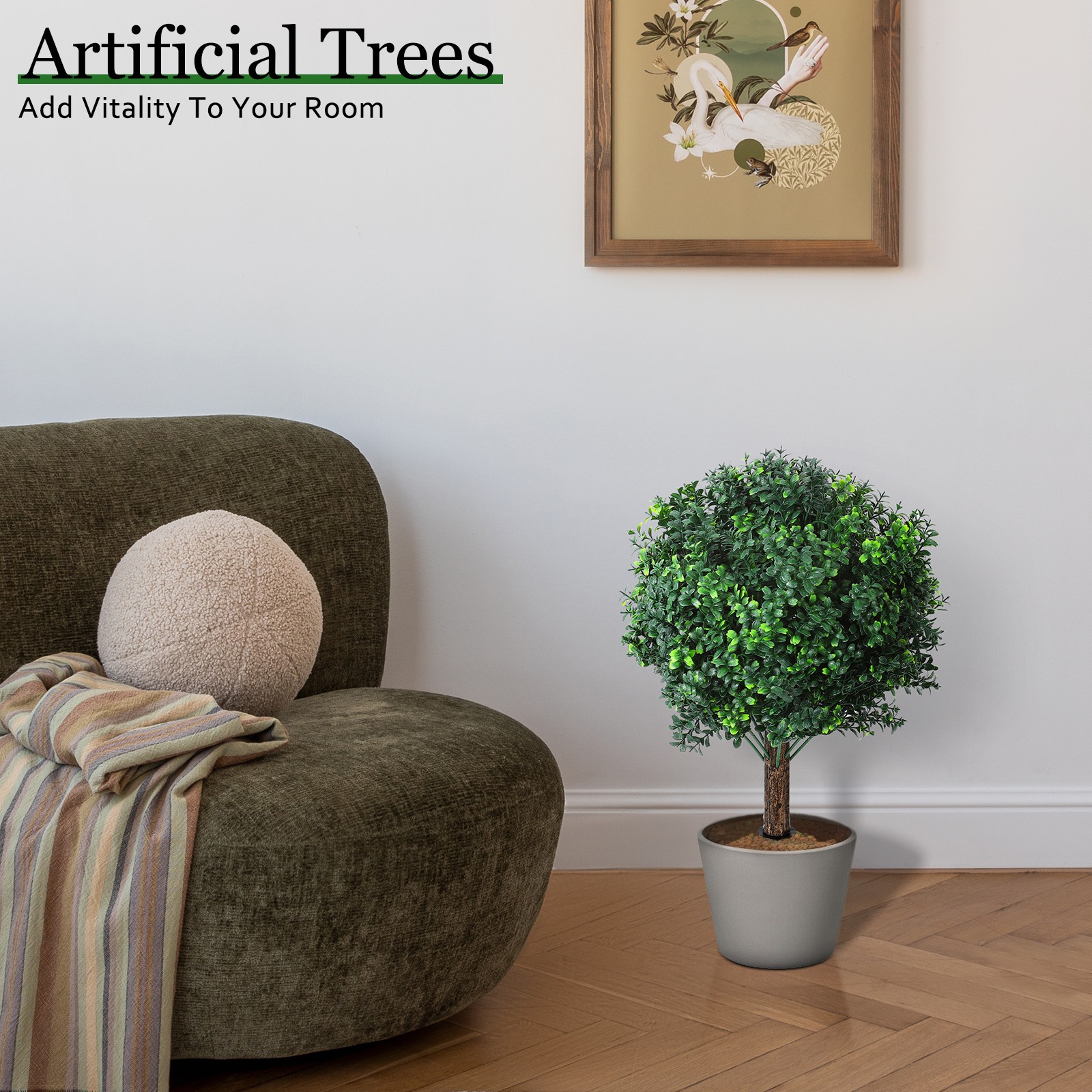 Set of 2 Outdoor Fake Bushes Plant w/Ground Spike,UV Resistant Artificial Plants