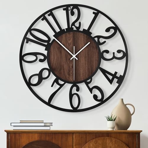 Round Wall Clock for Living Room Decor Battery 13 Inch Black-arabic Numerals