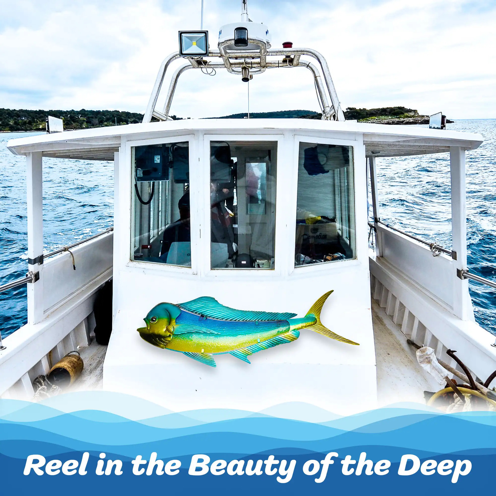 G128 36 IN Green Mahi-mahi Metal Wall Decor Tropical Ocean Theme Indoor Outdoor