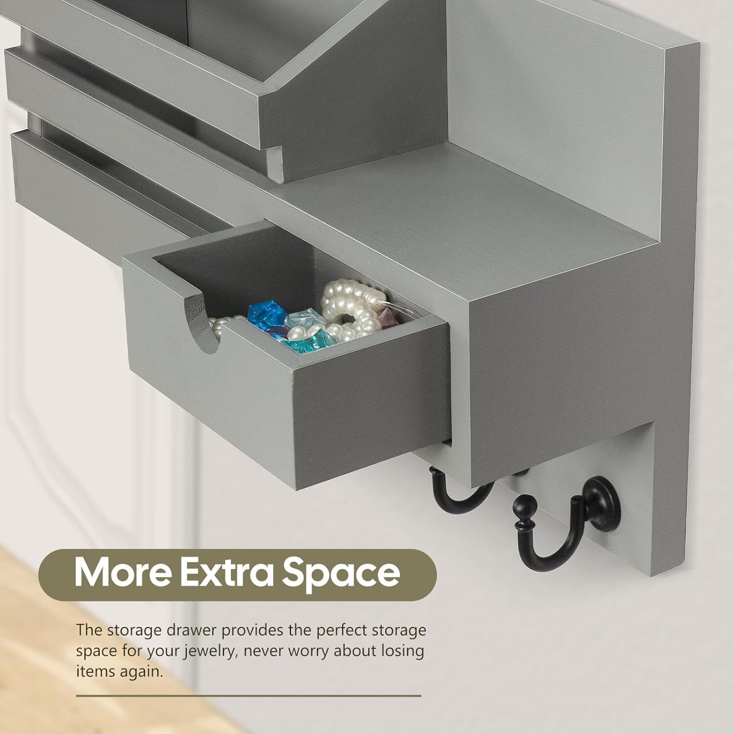 Key and Mail Holder for Wall Mail Organizer Wall Mount with 6 Hooks and Storage