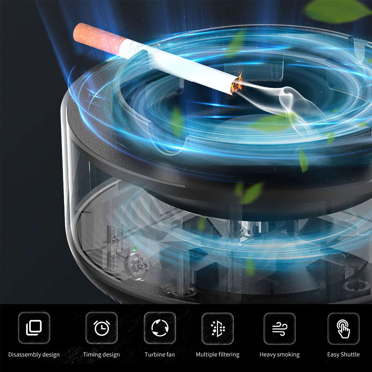 2 in 1 Smokeless Ashtray Air Purifier Multifunctional Smokeless Negative Ions US