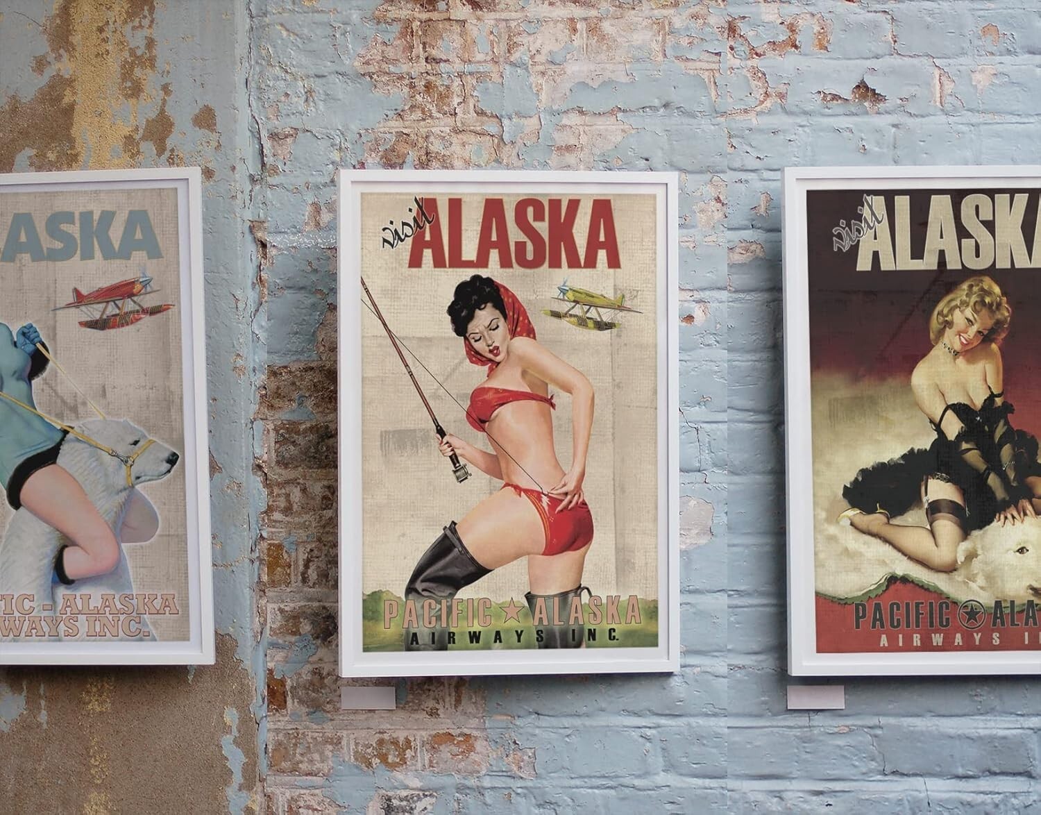 VISIT ALASKA Travel Art Prints SET OF 4 Pinup Poster Alaskan Airlines Vintage