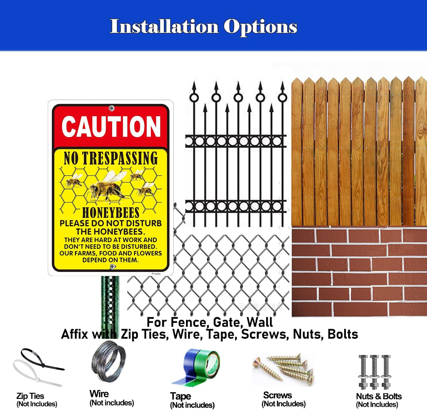 Caution No Trespassing Honeybees Sign, 2 Pack 10 X 14 Inch Metal Reflective Rust