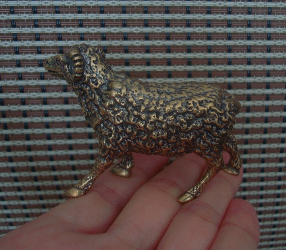 Vintage Solid Brass Ram Figurine Animal Bronze Color Statue House Ornament