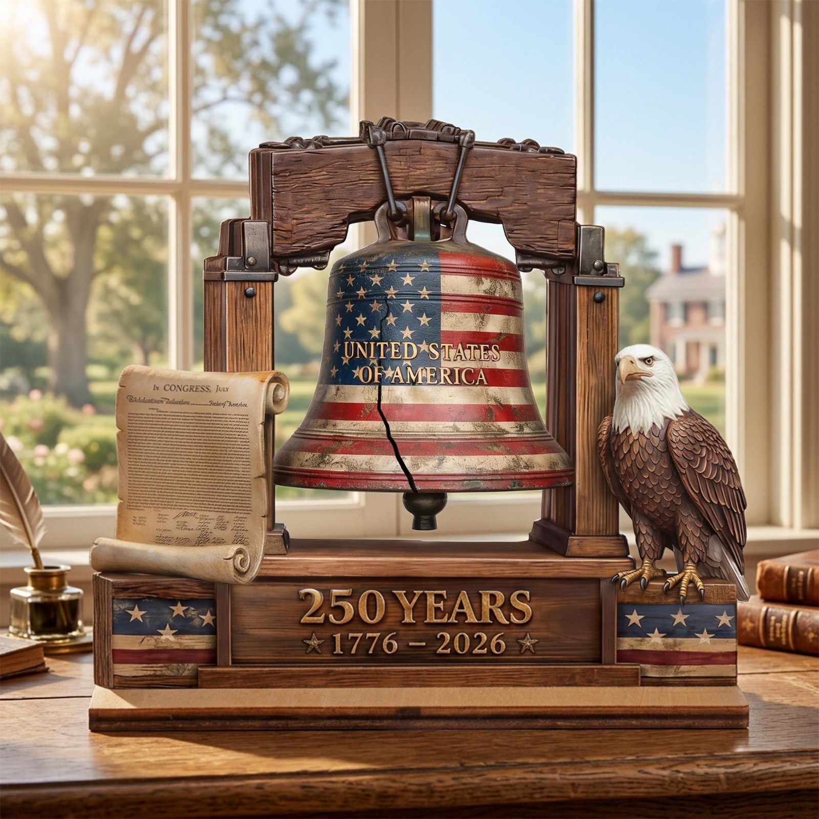 America 250th Anniversary Wooden Display, Patriotic Eagle Liberty Bell Decor