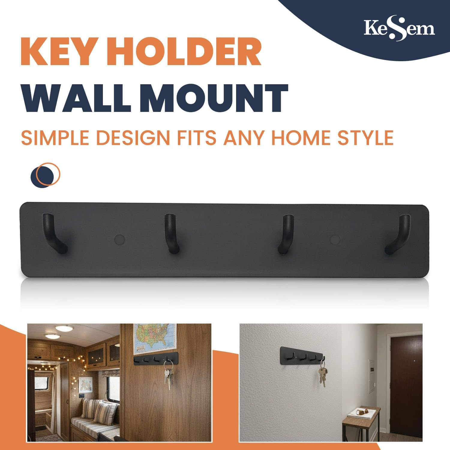 Key Holder Wall Mount, Key Rack with 4 Hooks for Wall/Door Mounted Metal Keys Ra
