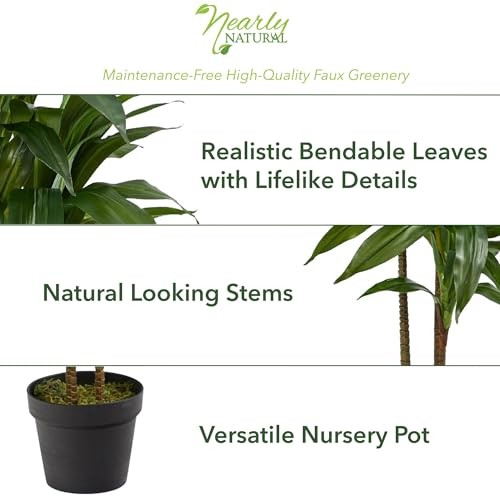 48in Artificial Dracaena with Real Touch Leaves and Multi Tonal Trunks, Green
