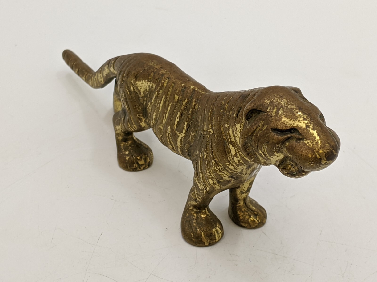 Solid Brass Striped Tiger Animal Statue Figurine Feng Shui 6-1/2″ Length