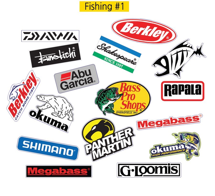 Fishing Logo #1 Decal Vinyl Truck Bicycle Luggage Graffiti Patches Sticker 15PCS