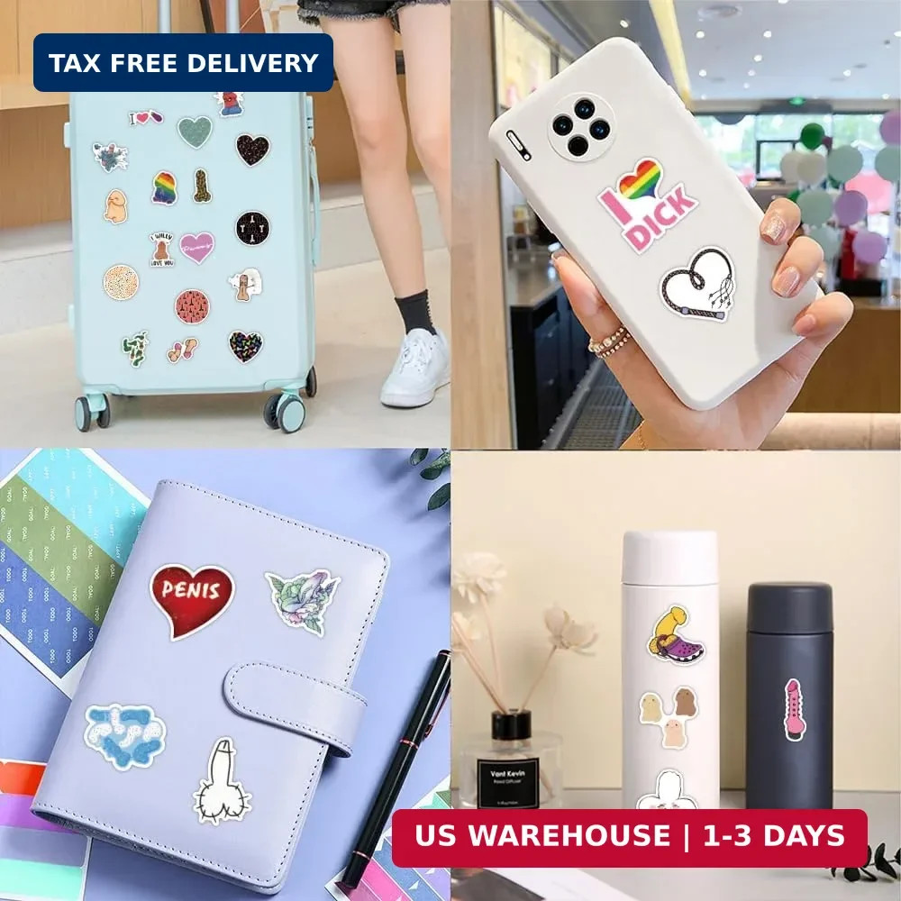 50Pcs Cute Dick Stickers Waterproof, Vinyl Stickers for Aldult, Funny Penis Deca