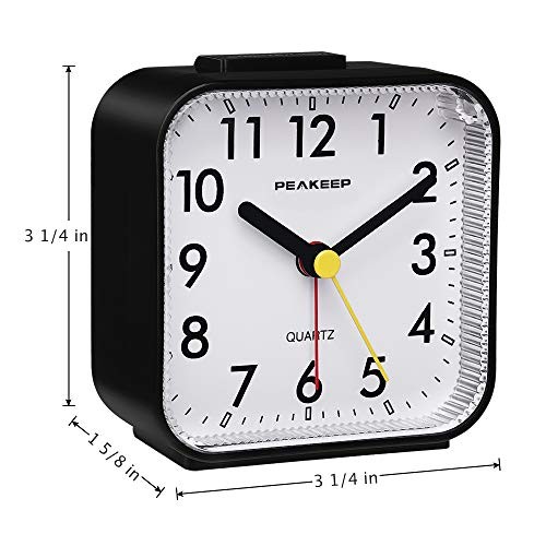 Small Battery Operated Analog Travel Alarm Clock Silent No Ticking, Black