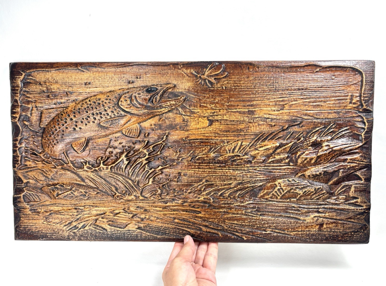 Trout Fish Fishing 3D Wood Carved Carving Wall Hanging Art 21 3/4″ Custom-Made