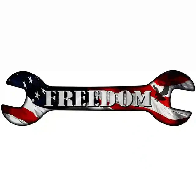Freedom With American Flag Novelty Metal Wrench Sign – Made in USA 17″ x 5″
