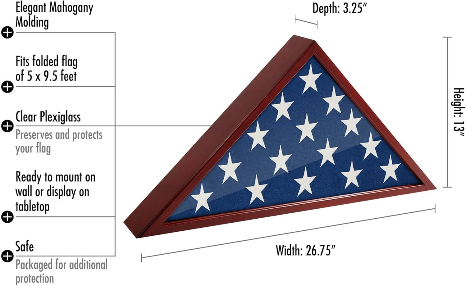 Americanflat Large Flag Display Case – Fits Folded 5×9.5 Burial Flags –