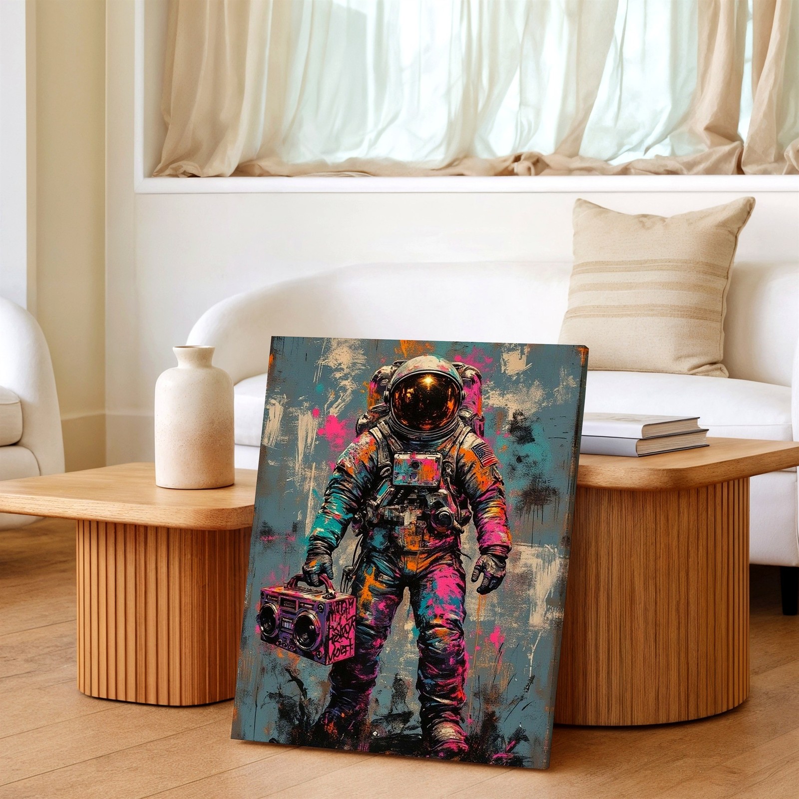 Wall Art Colorful Astronaut with Boombox Graffiti Abstract Canvas Print Decor