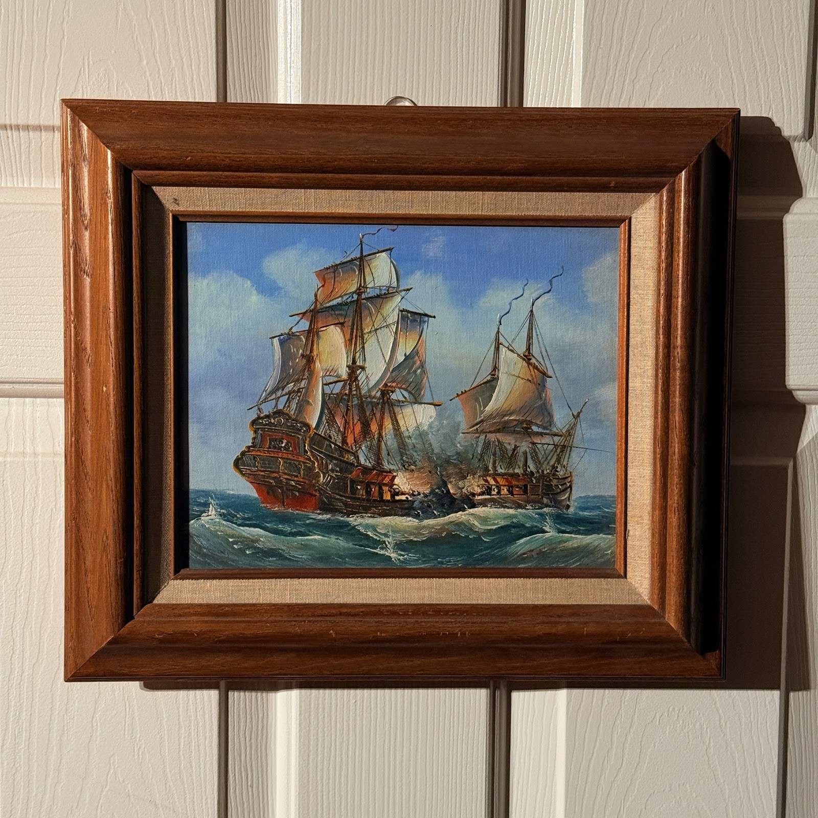 Vintage J. Harvey Original Maritime Oil Painting — 18th Century Tall Ships
