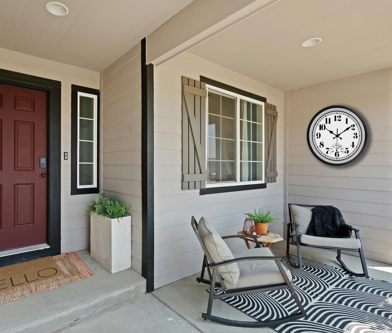 12 Inch Indoor/Outdoor Waterproof Wall Clock with Thermometer Silent Round Qu
