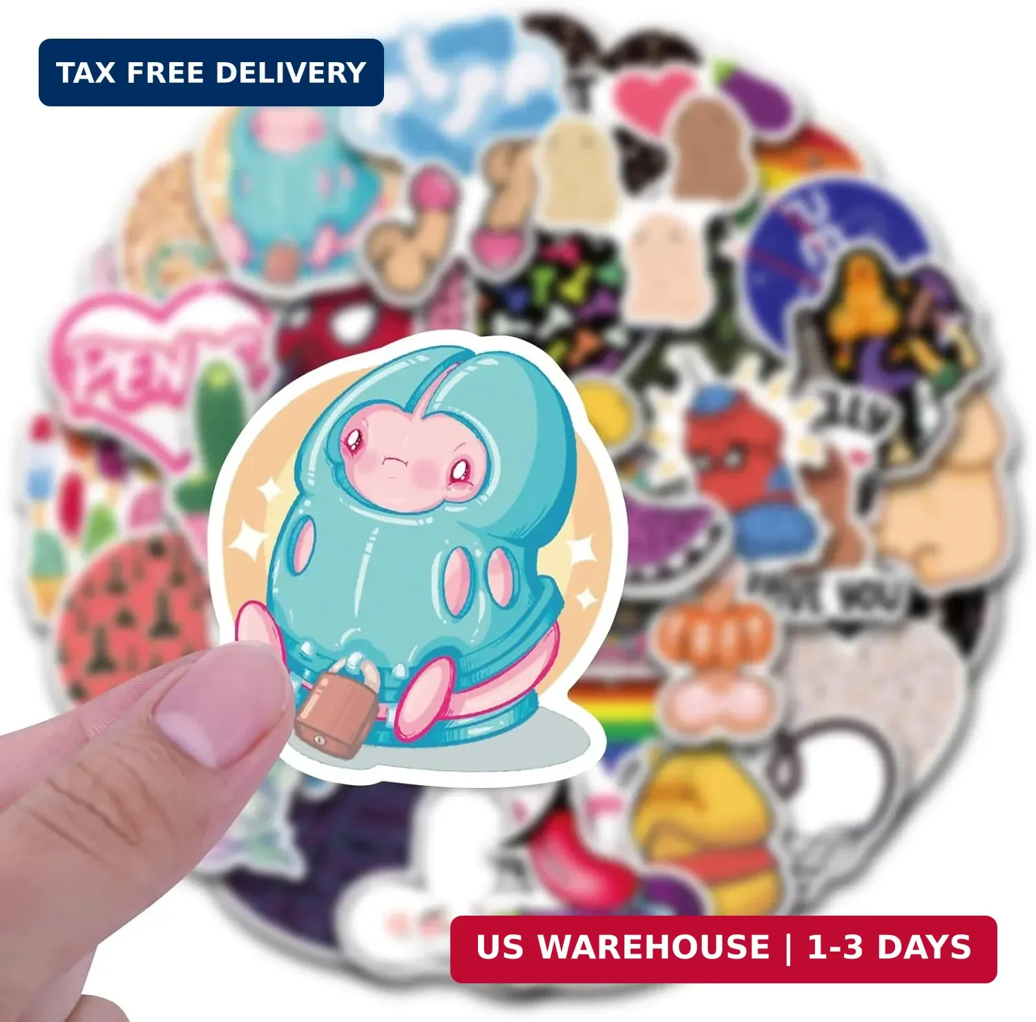 50Pcs Cute Dick Stickers Waterproof, Vinyl Stickers for Aldult, Funny Penis Deca