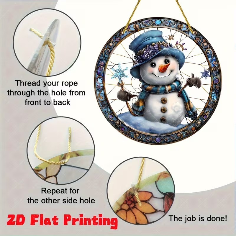 2D Flat Acrylic Snowman 8″ Window Sun catcher Style B with hanger