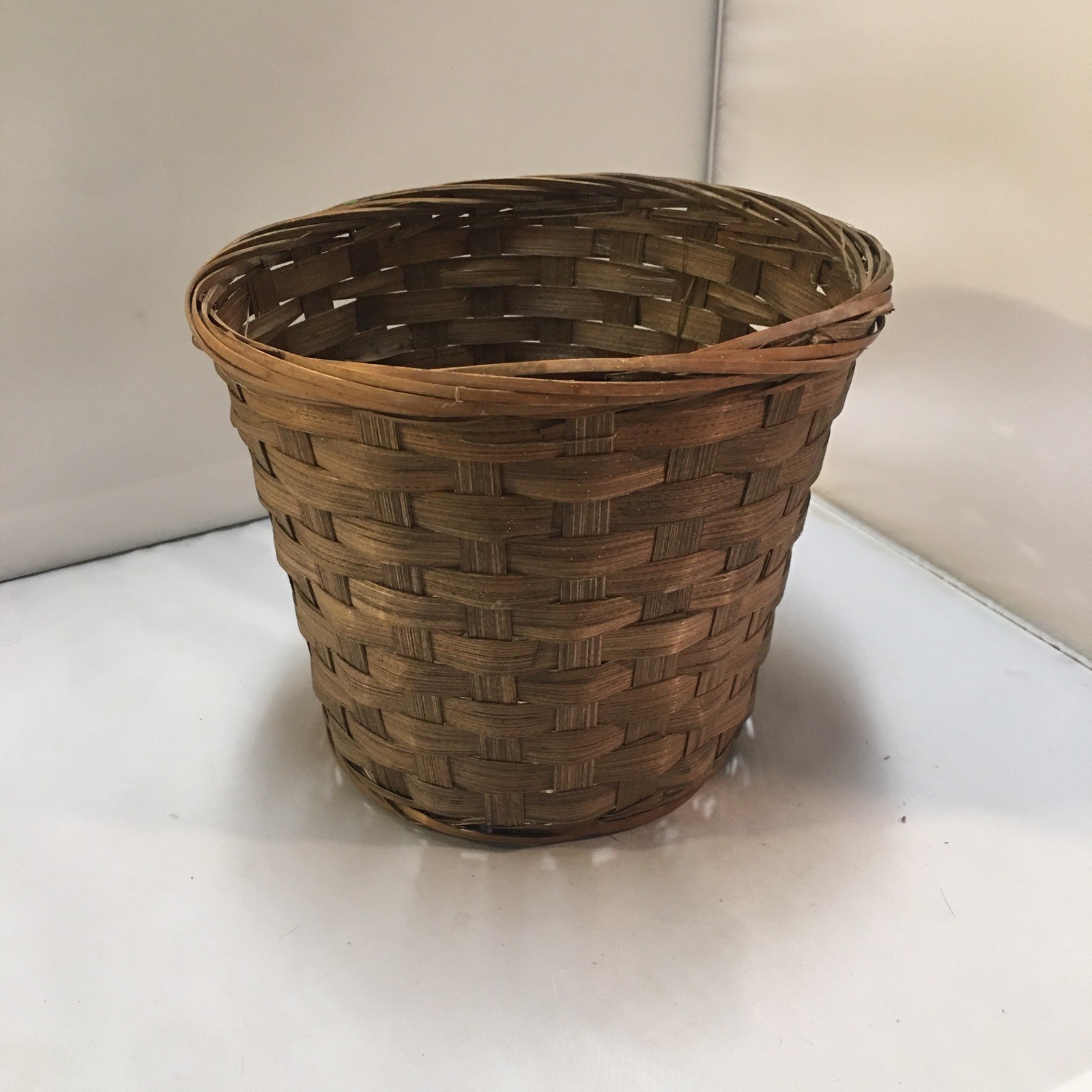 Woven Bamboo Basket Home Decor Brown Rustic Boho Round Waste Bin Farmhouse