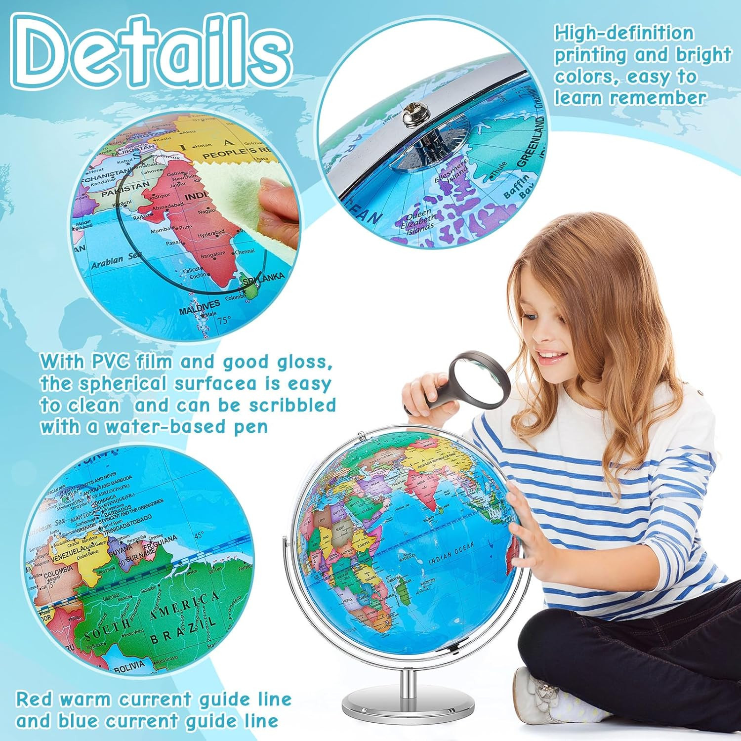 13” Illuminated World Globe for Adults – 720° Rotation & Rewritable K