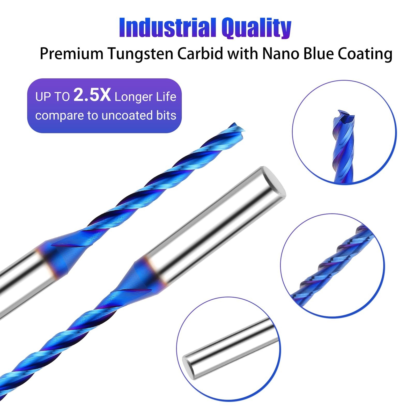 1/8 inch Extra Long CNC Router Bits 1/4 inch Shank 1/8” Cutting Dia Spiral U…