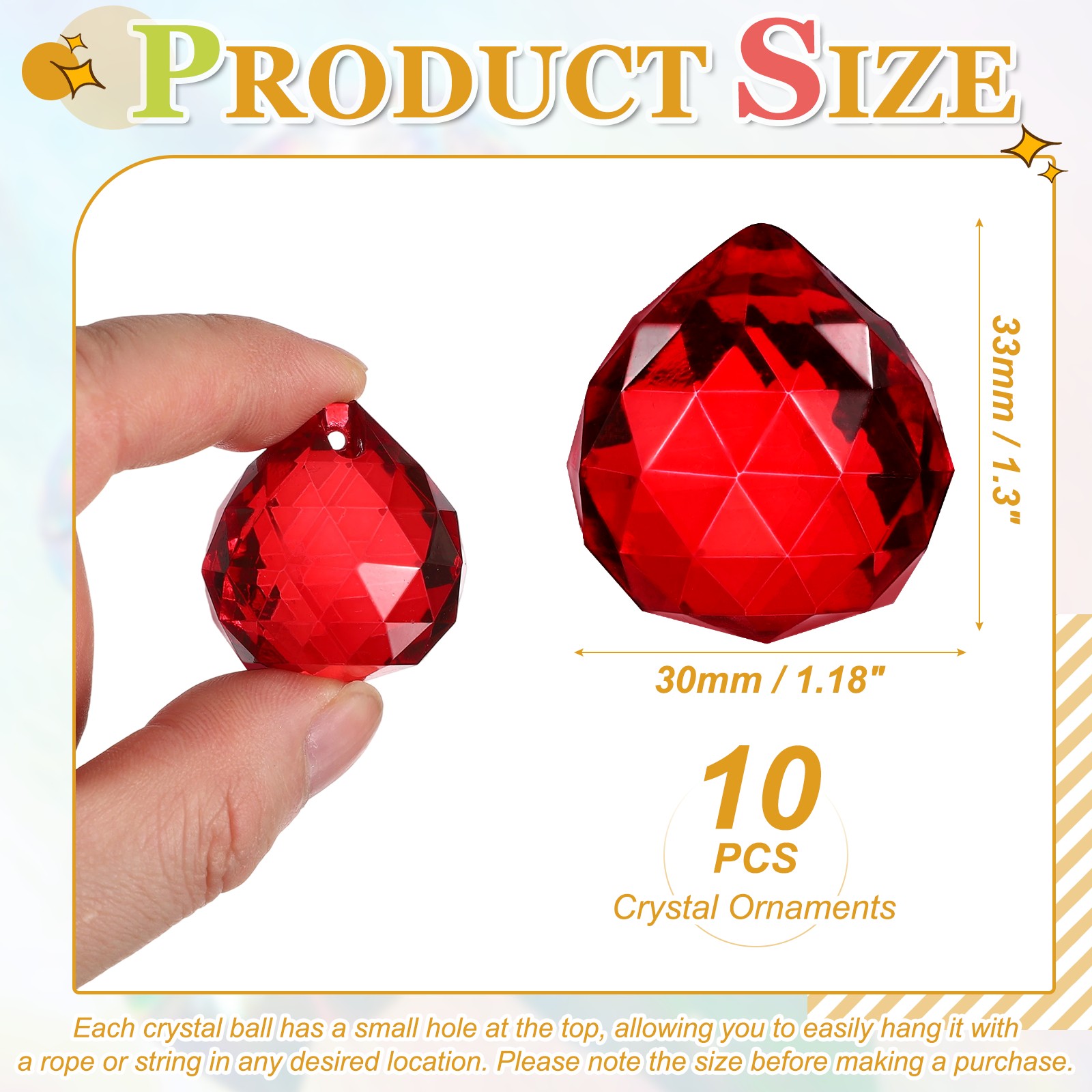 10 Pack 33mm / 1.3Inch Crystal Ball Prisms, Red