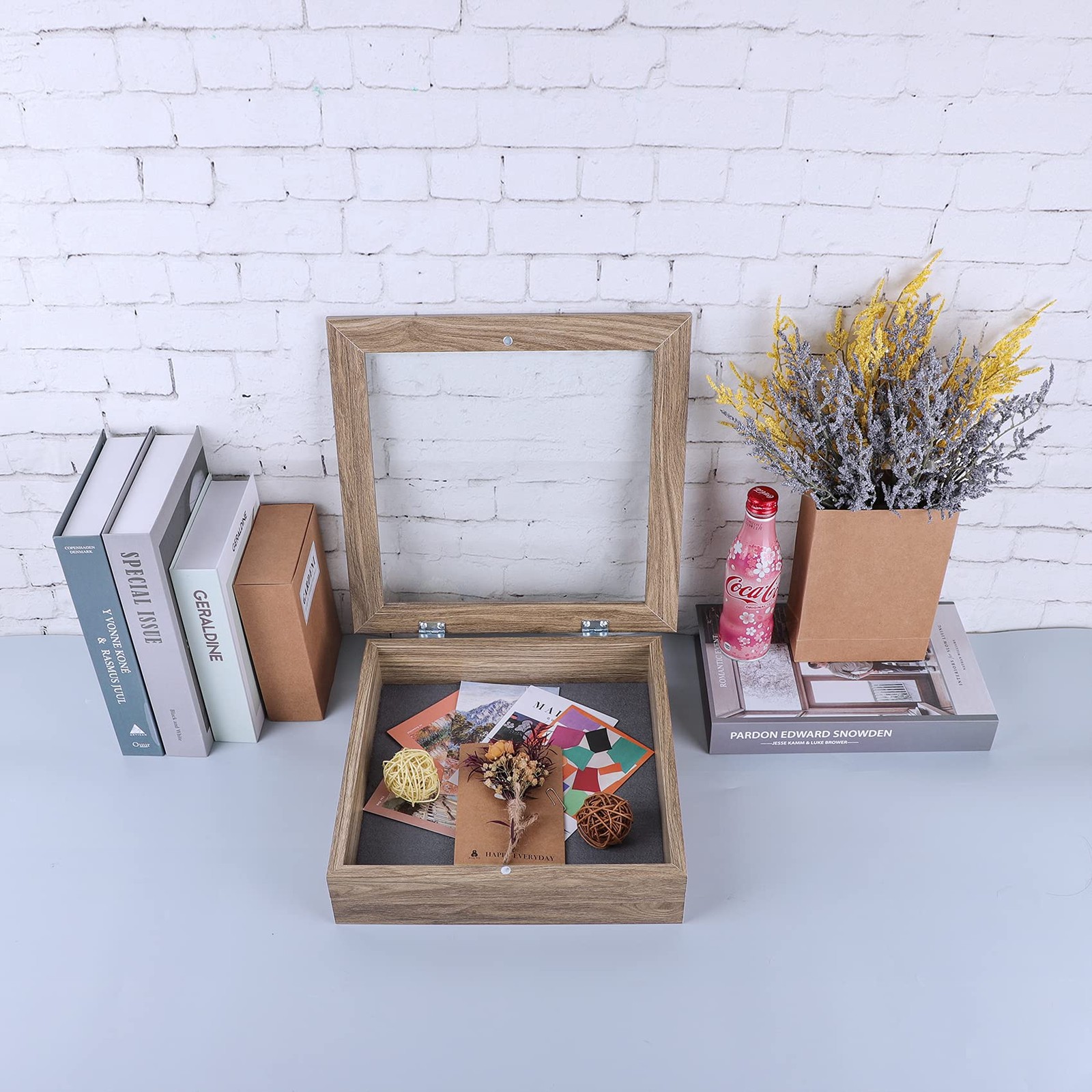 11×11 Tan Shadow Box Frame Wall Tabletop 2 In Deep Front Opening Memory Box Art
