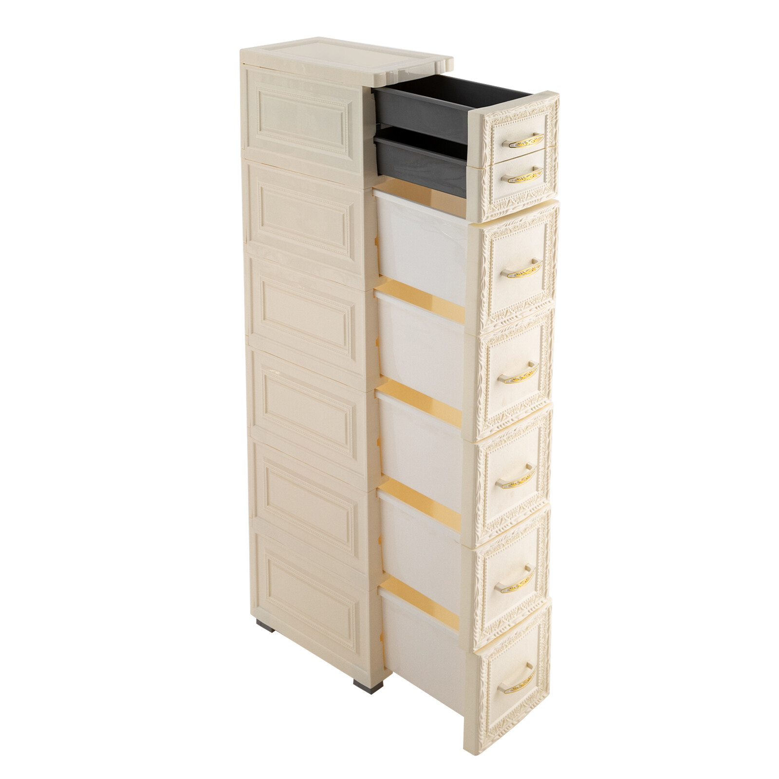 6Tier Bathroom Floor Cabinet, Vertical Storage Unit with Drawers and Casters