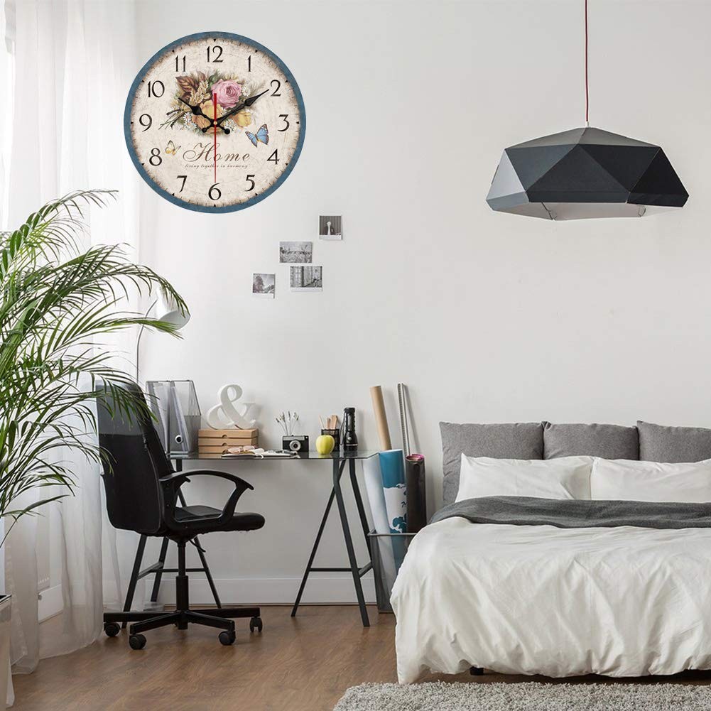 12-in Simple European Flowers Wall Clock, Frameless, Wooden, MDF, Silent