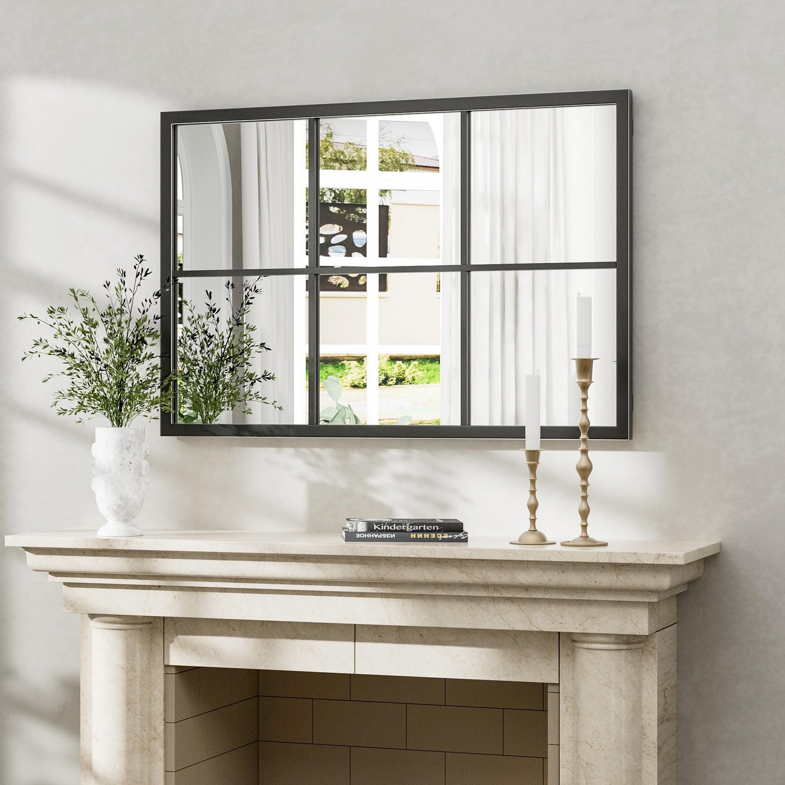 Rectangle Wall Mirror, Window Mirror Wall Mounted, 24x36in Window Pane Mirror…