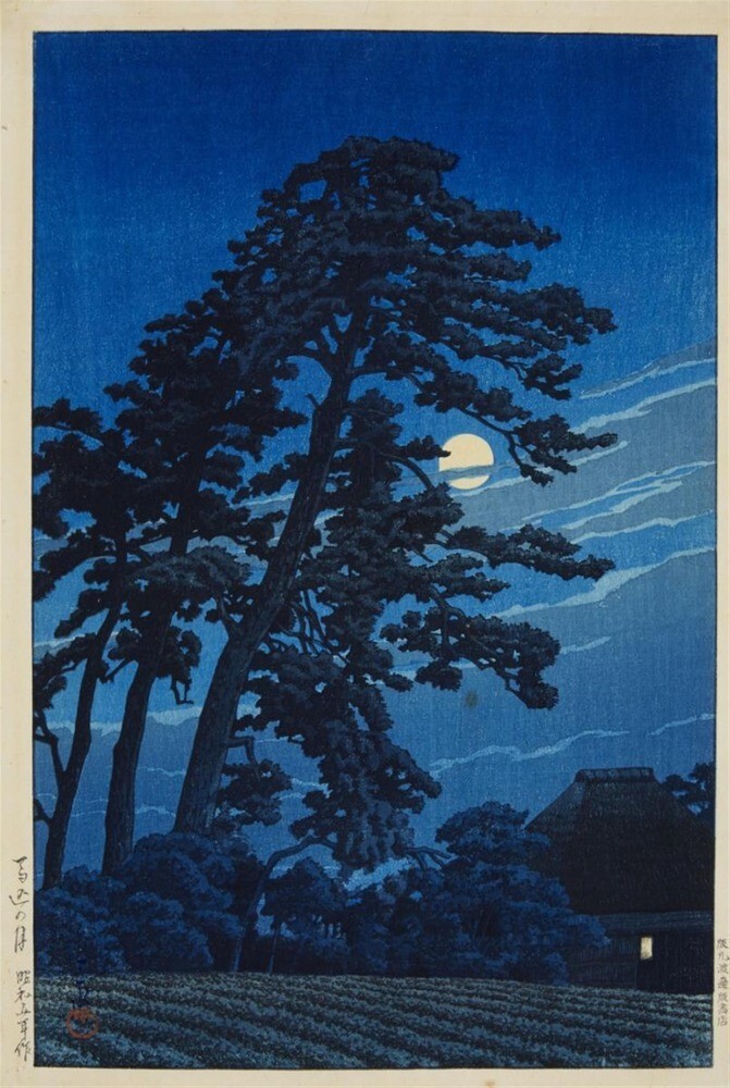 Kawase Hasui : Full Moon in Magome [Woodblock] : 1930 Art Print