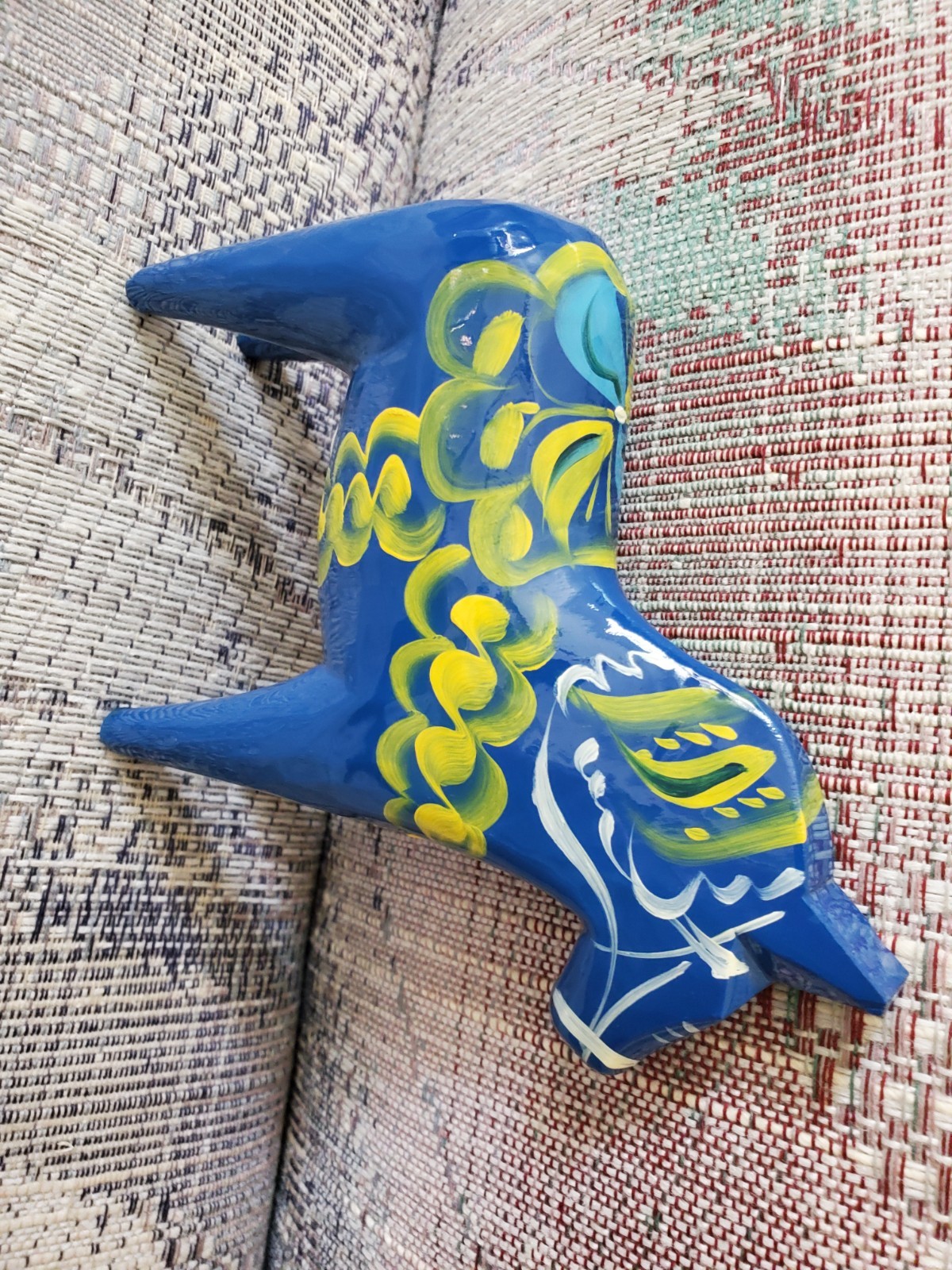 Swedish dala horse 6 inches vintage wooden blue yellow and white Sweden