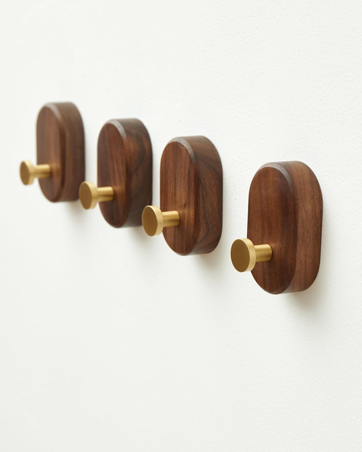 Wood Coat Hooks Wall Mount – Modern Walnut Coat Hook with Bronze Accent for