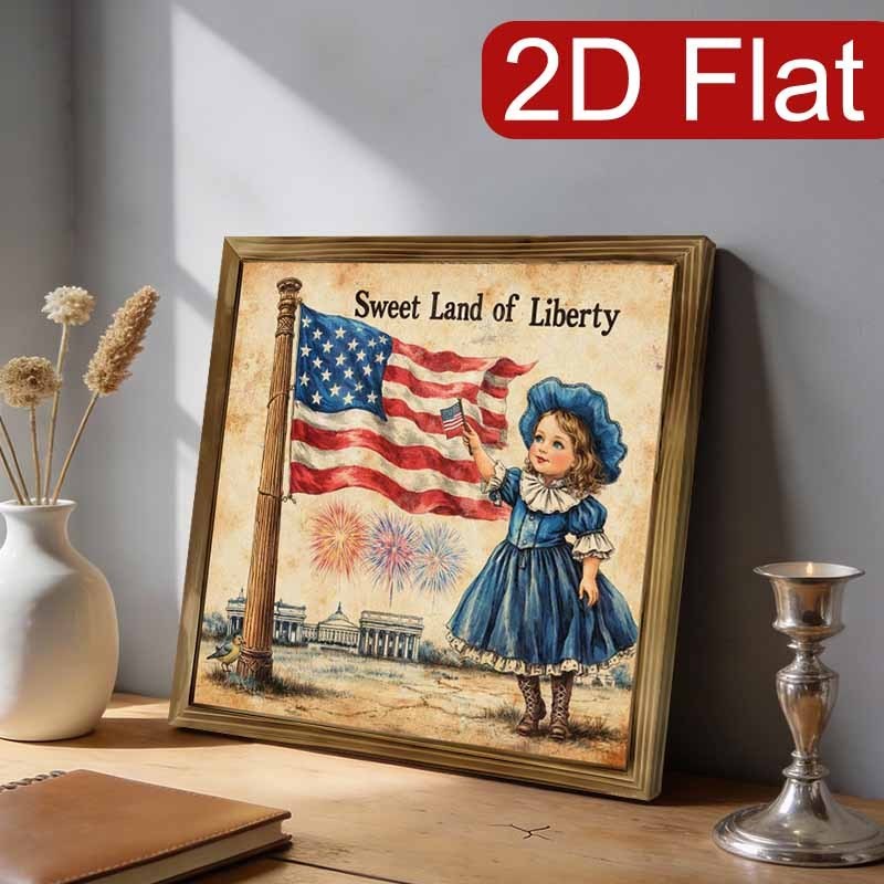 Vintage Patriotic Wall Art ”Sweet Land of Liberty” Framed 4th of July Home Decor